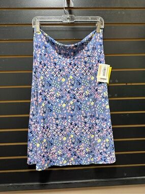 NWT LuLaRoe Azure Skirt Large Blue Pink Geometric Floral A-Line Stretch